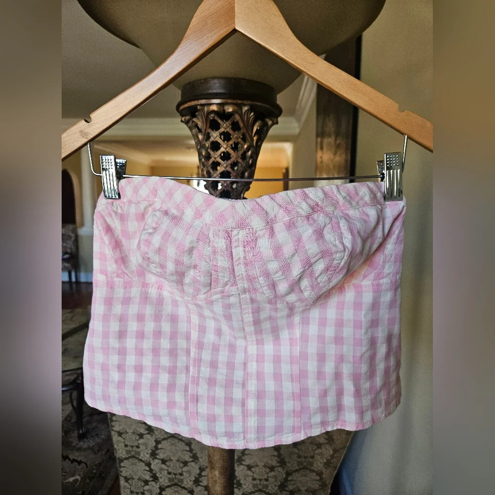 NWOT Free People Pink/White Gingham Bustiet Strapless Top - Picture 12 of 16
